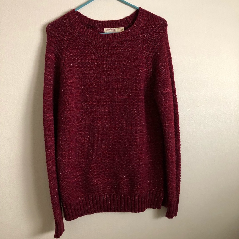 Maroon knit sweater.